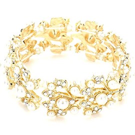 EleganceWithFlair Stretch Rhinestone Wedding Bracelet With Faux pearls