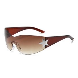 Azoxus Trendy Wrap Around Y2k Sunglasses 2000s Fashion Shield Oversized Rimless Lenses Gradient Brown