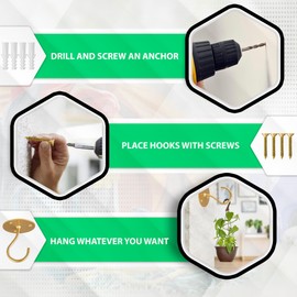 Etoolia Ceiling Hooks for Hanging Plants- 4pcs 2.56 inches Heavy Duty Powder Coated, Gold Hanging Hooks for Bird Feeders, Planters and Wind Chimes