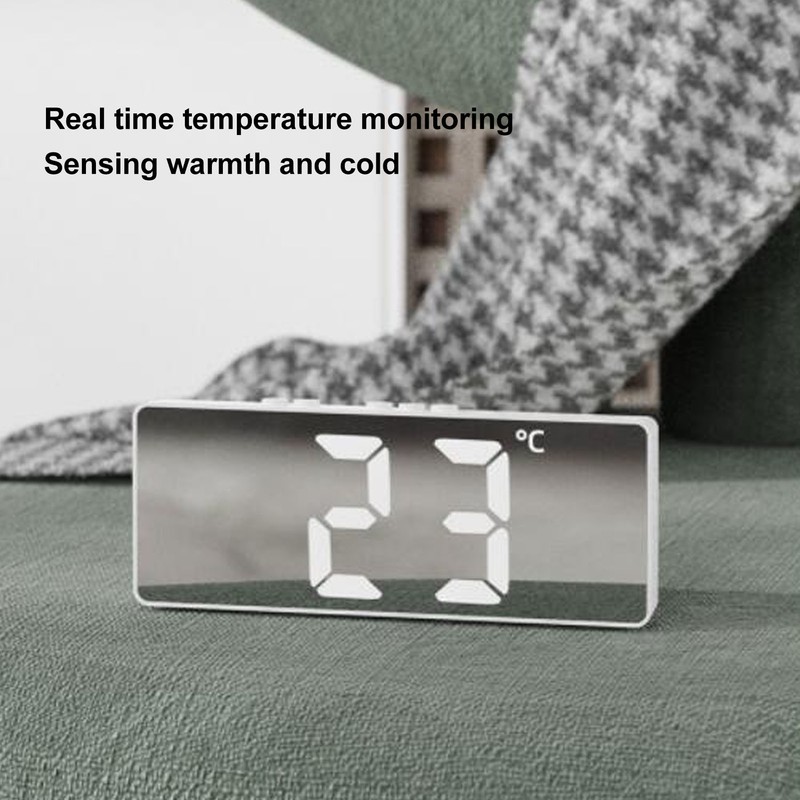 Digital Alarm Clock Temperature Display LED Mirror Electronic Clocks for