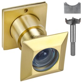 Earl Diamond Solid Brass Square HD 220 Degree Door Viewer Peephole with 28mm Drill Bit and Privacy Cover, Compatible with Door Thick from 1-21/32" to 2-1/8", Satin Gold