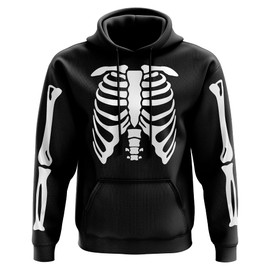 Mens Skeleton Body & Arms Hoodie, Skeleton Outfit Fancy Dress for Men and Women, Scary Bones Unisex Rib Cage Costume Easy Quick Cheap Gift Idea for Trick Or Treat, Black, XXL