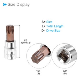 CoCud Torx Bit Socket, 3/8" Drive x T55 S2 Steel CR-V Torx Star Socket Impact Bit Screwdriver Sockets Adapter - (Applications: for Fastening Screws), 1-Pieces