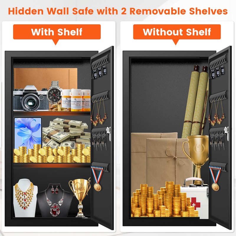 GUVELI 25.6" Tall Wall Safes Between the Studs, Lockable Hidden