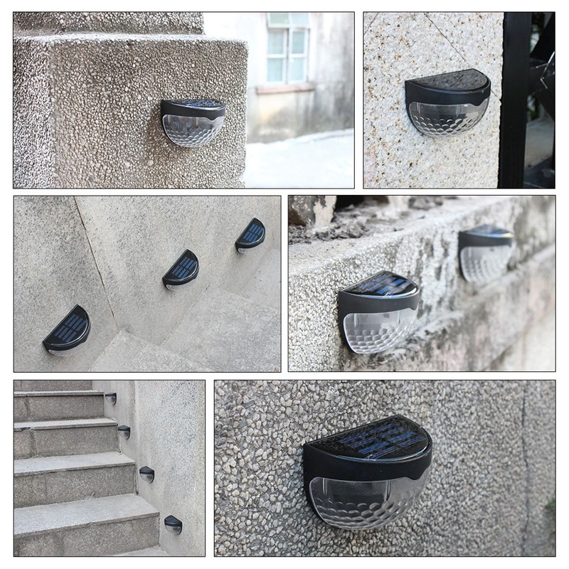 4Pcs Outdoor Waterproof Semicircle 6LED Solar Power Wall Lamp Black
