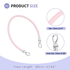 SUIKIHUM 2 Pack Braided Purse Straps, (60cm/23.62" Replacement Purse Strap) PU Leather Handbags Handles with Silver Spring Buckle for Clutch, (Pink)
