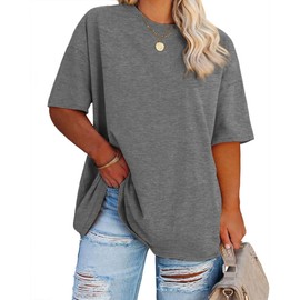 Fisoew Womens Plus Size T-Shirts Summer Oversized Half Sleeve Crew Neck Tunic Tops Tees Dark Grey