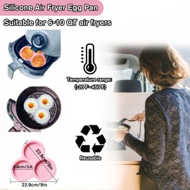 Bandeja de Silicona para Huevos, 2 Piezas, Freidora de Aire Sartén con 3 Cavidades, Cepillo para Aceite y Espátula, Molde Reutilizable para Freidora de Aire