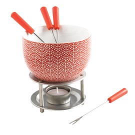 Mastrad Fondue Set - Includes Ceramic Fondue Pot, Stainless Steel Forks, Tealight Holder, Candle and Warming Stand - Melt Chocolate, Cheese and More
