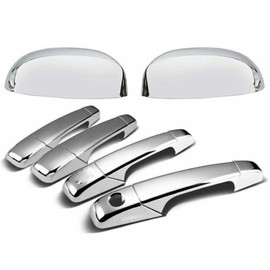 Triple Chrome Plated Upper Stick-On Door Mirror+12pcs Handle Covers Compatible with 2007-2014 Chevy Silverado Sierra Tahoe Avalanche Suburban Yukon Escalade ESV
