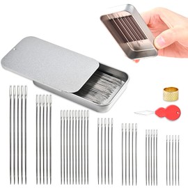 L'EclatDina 40PCS Sewing Needles Set, Large Eye for Hand Sewing, 7 Sizes Stainless Steel, with Threader & Magnetic Pin Cushion, for Embroidery & Crafts