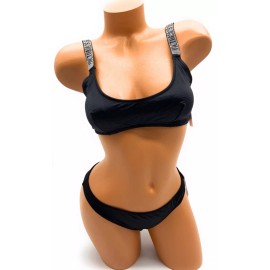 Victoria's Secret Victoria’s Secret Shine Strap Tulum Scoop Bralette Cheeky Swim Medium Black Set