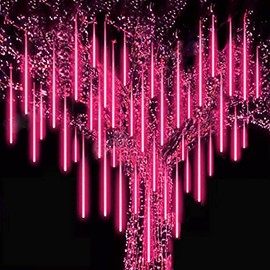 String Lights with UK Plug, Meteor Shower Rain Lights, 30CM 8 Tubes Falling Rain Drop Lights, Waterproof Christmas Icicle Lights for Weddings Party Xmas Tree Outdoor Garden Decoration (Red)