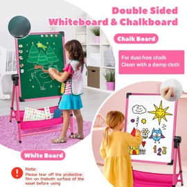 Art Easel for Kids Double Sided Easel Designed with Height Adjustable Function & Large Storage Bag Whiteboard & Chalkboard 360°Rotating Drawing Easels for Kids (26inch-43inch)