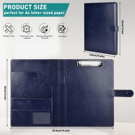 Clipboard Folder A4, Professional PU Leather Portfolio Folder, Legal Pad Holder for A4 Letter Size Notepad, Resume, Writing Pad, Ideal Organizer for Business Office Conference, Darkblue