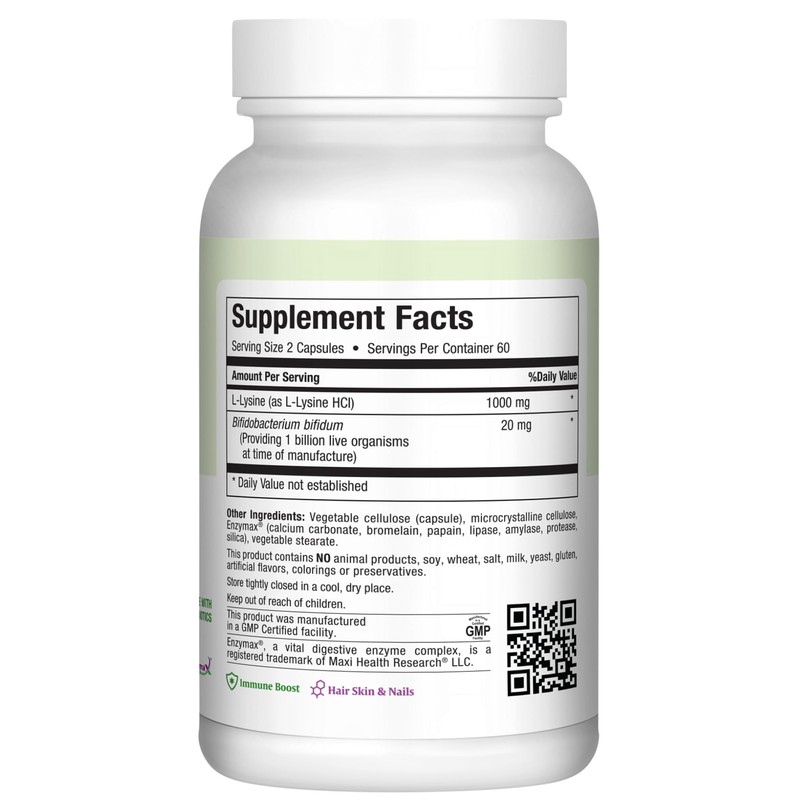 Maxi Health Lysine Complex with Probiotics - L-Lysine 1000mg for