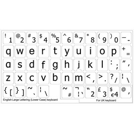 English US Large Lettering (Lower CASE) Non-Transparent Keyboard Decals Black, Grey OR White Background for Desktop, Laptop and Notebook (White Background)