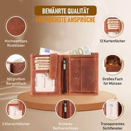 Leather Wallet with RFID Protection, Wallet with Protected Card Slots, Men's Wallet Made of High-Quality Leather, with Coin Compartment and Credit Card Protection, brown, rfid wallet