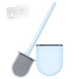 Kucucyle Mini RV Silicone Toilet Brush with TPR Bristles & ABS Detachable Handle Set, Flexible 360°Deep Cleaners Brushes, Wall-Mounted Design for Space-Saving RV Bathrooms Toilet Bowl Brush (Blue)