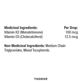 THORNE Thorne Vitamin D/K2 Liquid (Metered Dispenser) - Dietary Supplement with Vitamins D3 and K2 to Support Healthy Bones and Muscles - 1 Fluid Ounce (30 mL)
