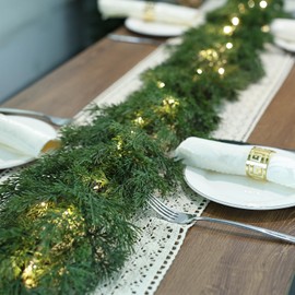 Realistic Christmas Garland With 8 Lighting Modes 6FT Real Touch Lush Artificial Cypress Garlands Prelit Garlands for Stairs Railing Fireplace Table Christmas Decorations Indoor Holiday Decor Greenery