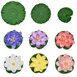 Pinenjoy 6Pcs Artificial Floating Foam Lotus Flower with 12Pcs Lotus Leaves for Indian Return Gifts Home Garden Pool Pond Fishbowl Aquarium Indian Diwali Decorations