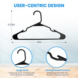 Simple Deluxe 30 Pack Lightweight Plastic Hangers, Space Saving Clothes Hangers with Non-Slip Shoulder Notches, Slim Closet Hanger for Coats, Sweater, Shirts, Pants, Black