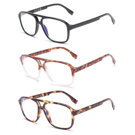 JM 3 Pack Retro Anti Blaue Lesebrille für Damen Herren, Klassische Quadratisch Blaulichtfilter Brille +1.5