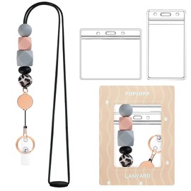 Retractable Lanyards for ID Badges and Keys, Cute Breakaway Teacher Lanyard with Badge Holders and Reels, Silicone Beaded Lanyard for Women, Nurses, Office with 2 Waterproof Card Holders