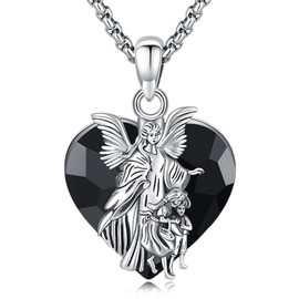 Brisskaari Guardian Angel Necklace for Women 925 Sterling Silver Guardian Angel Pendant Heart Healing Crystal Guardian Angel Pendant Necklace Catholic Jewelry for Women