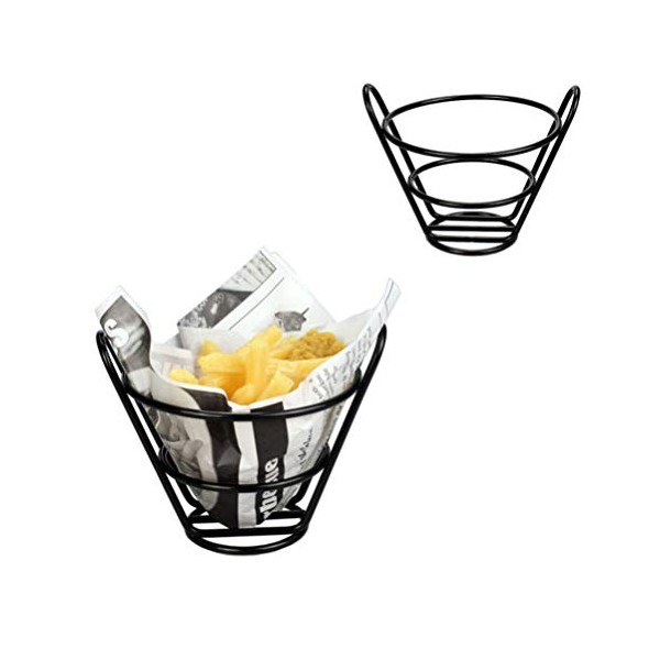 Hemoton French Fry Stand Cone Basket Chips Metal Wire Basket