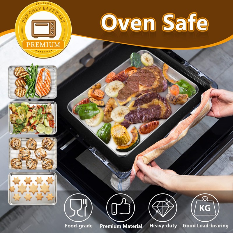 P&P CHEF 12.5 Inch Baking Sheet Pan with Rack Set,