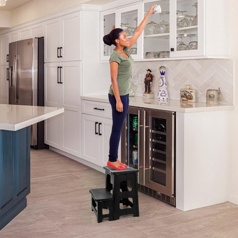 Ligebul 2-Step Stool Foldable, Plastic Steps Stool Folding Step Ladder