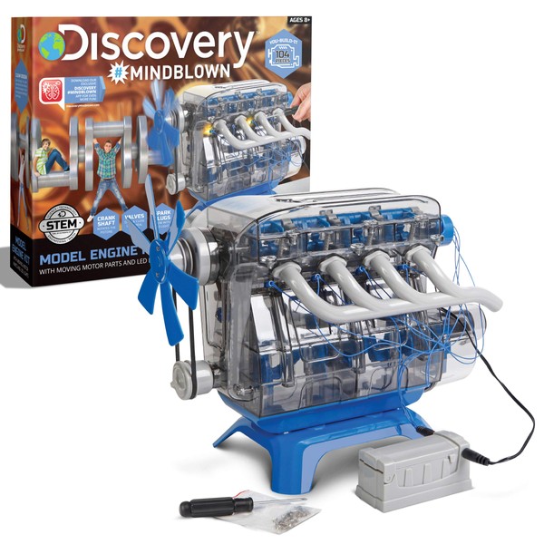 Discovery Kids #MINDBLOWN Model Engine Kit, DIY Mechanic Four Cycle Internal Combustion Assembly Construction, Comes W/Valves, Cylinders, Hardware & More, Encourages STEM Creativity/Critical Thinking