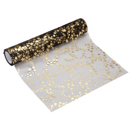 sourcing map Black Gold Table Runner Roll, 11" x 30 Feet Sequin Foil Metallic Mesh Table Runner Decor Sparkle Foil Thin Table Decoration Centerpiece for Wedding Birthday Party Christmas
