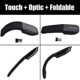 Folding Mouse, 2.4G Portable Foldable Arc Touch Optical Mice with USB Receiver, Ergonomic Design, for PC Computer Laptop Notebook (Black)