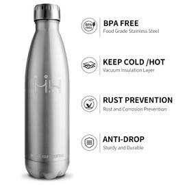 Grsta Drinking Bottle, 500 ml, Stainless Steel Drinking Bottle with Straw, BPA-Free, Leak-Proof, Double-Walled Vacuum Insulated, Metal Drinking Bottle, for Travel, Office, School