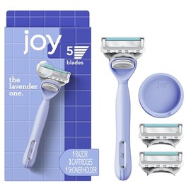 joy Maquinilla de afeitar lavanda para mujer, kit de afeitado con 1 mango + 3 repuestos de cuchilla de afeitar, incluye soporte de ducha