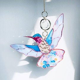 APRMAYST Blue Acrylic Hummingbird Flowers Garden Suncatcher Window Hanging Crystal Prism Rainbow Maker Sun Catcher Ornaments Birthday Christmas Thanksgiving Gifts for Mom Grandma Sister Bird Lovers