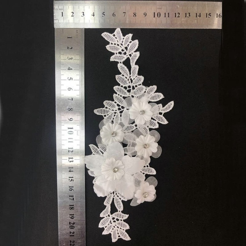 xingmo 2pcs White Lace Floral Embroidered Appliques Patch Sew On
