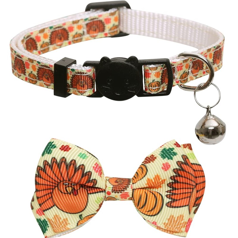 Lamphyface Thanksgiving Cat Collar Fall Autumn Breakaway with Bow Tie