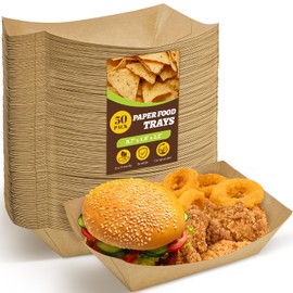 Ocmoiy 5lb Extra Large Paper Food Trays, 50 Pack Heavy Duty Kraft Food Boats Holders Disposable Serving Basket Trays for Nachos, Burgers, Fries, Tacos, Hot Dog, Sandwiches