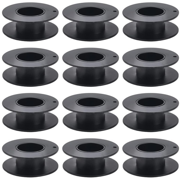 SUNNYCLUE 15Pcs Black Plastic Bobbin Empty Thread Spool 5.5cm Flat