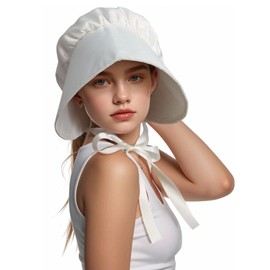 Women's Pioneer Bonnet - Colonial Peasant Amish Hat, Prairie Cap, Nightcap, Maid Cosplay Costume Accessory (Style-C)