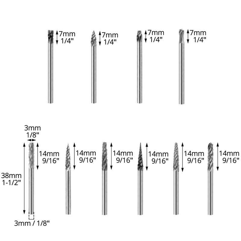 QWORK® 20 PCS Double Cut Rotary Burr Set - 1/8"