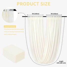 Ivory Wedding Ceiling Drapes 6 Panels 5ftx15ft Long Draping Fabric Chiffon Vaulted Ceiling Drapes with Rod Pocket for Tent Barn Danopy Decorations