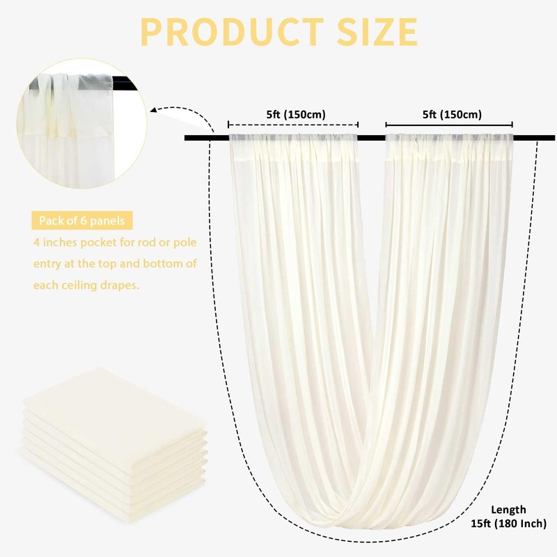Ivory Wedding Ceiling Drapes 6 Panels 5ftx15ft Long Draping Fabric