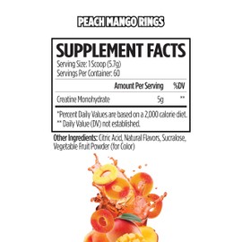 VMI Sports Creatine Monohydrate Powder Muscle Mass – Strength – Size – Power | 5 Grams per Serving (60 Servings, Peach Mango Rings)