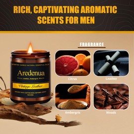 Vintage Leather Candle, Manly Scented Candles for Home, Masculine Candle, Aromatherapy Gifts for Men - 7oz Soy Candles for Home Scented, 50 Hours Burn Time, Perfect for Relaxing Home Fragrance