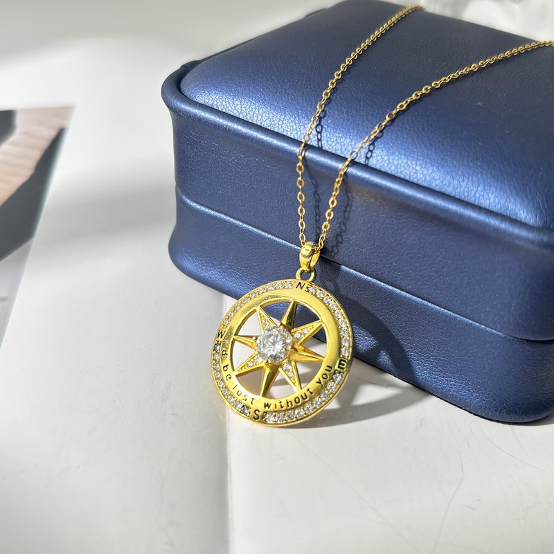 OPVICAM Compass Necklace for Women, Wife Birthday Gift Ideas -